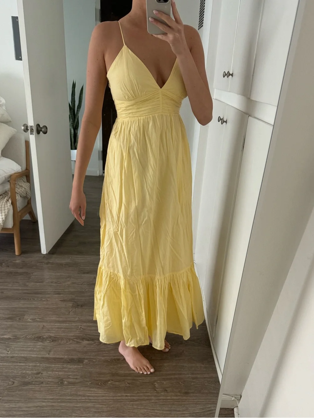 Abercrombie & Fitch Pale Yellow Spaghetti-Strap Maxi Dress
